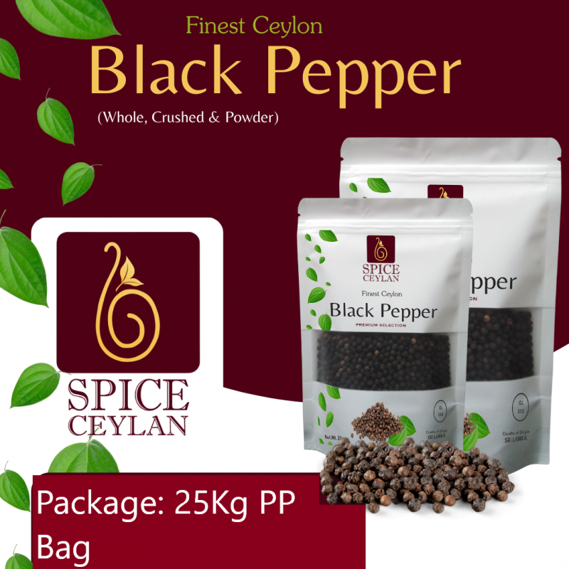 Ceylon Black Pepper 550gl 25kg pp bags from Sri Lanka