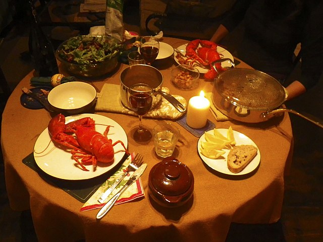 P.E.I. lobster card entitled "Christmas Feast For Two!": Credit, Wikimedia Commons P.E.I. lobster dish
