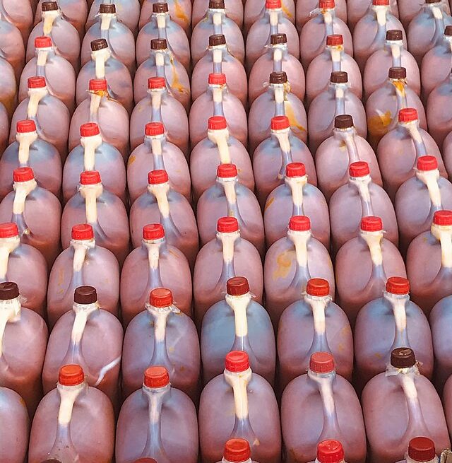 Bottled crude palm oil: Credit, Wikimedia Commons Crude palm oil imports loom in Indonesia